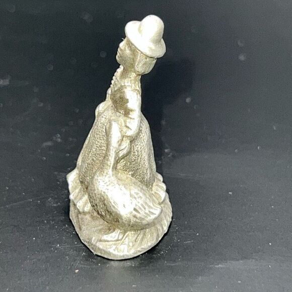 Vintage Mini Pewter? Metal Lady With Duck Silver Tone Collectable Dollhouse - Picture 2 of 7